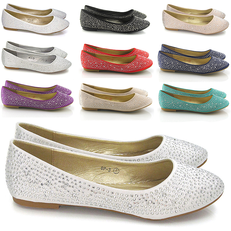 New Womens Brial Diamante Ladies Sparkly Slip On Bridesmaid Shoes ...